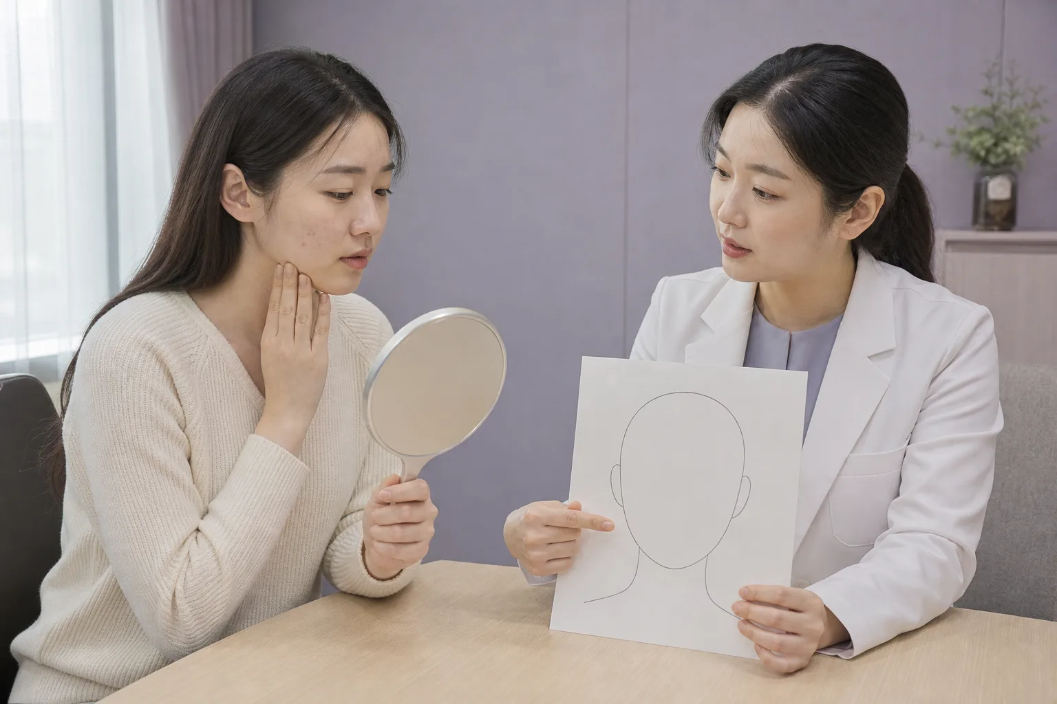 여드름 병변의 위치와 변화를 함께 확인하는 첫 상담